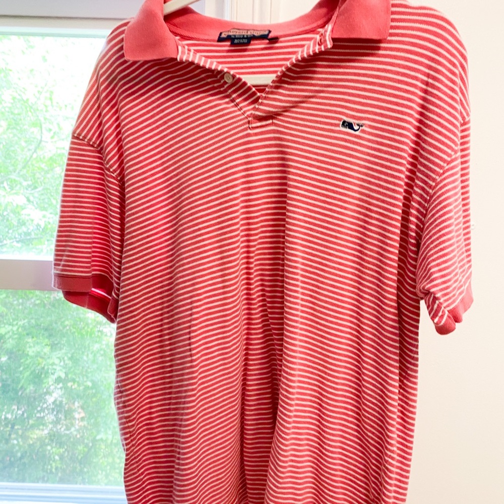 MENS VINEYARD VINES salmon striped cotton polo EUC